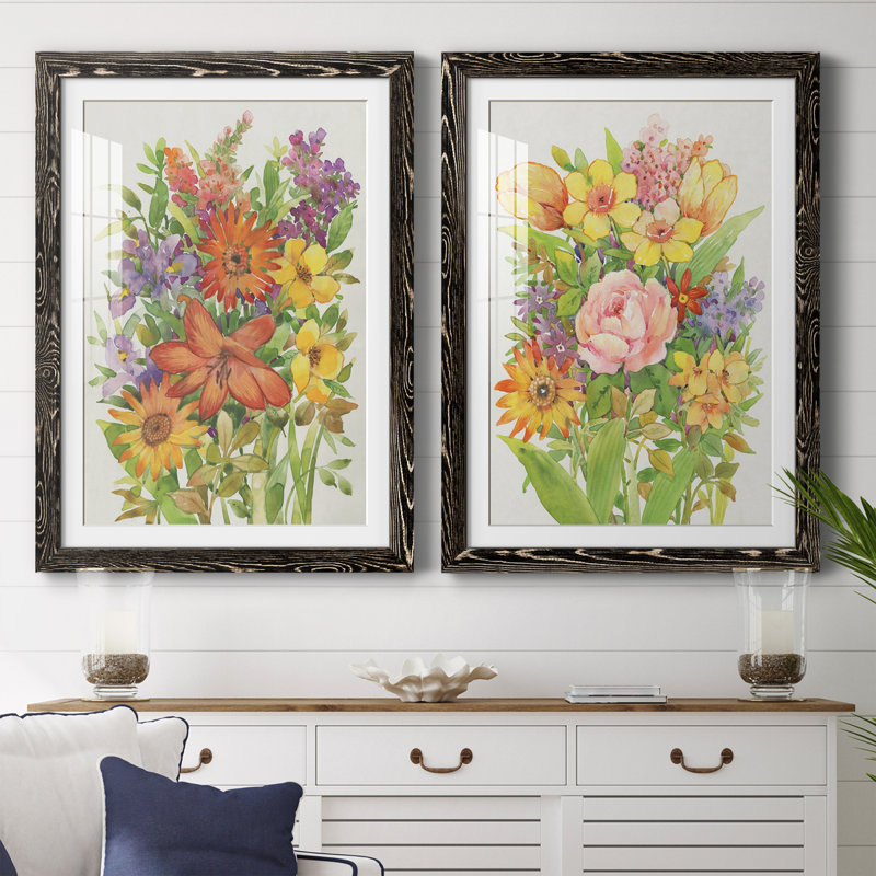 Floral Mix I - ensemble de 2 reproductions de cadres photo, H 43,5 po x l 17 po x P 1 po, Cadre noir