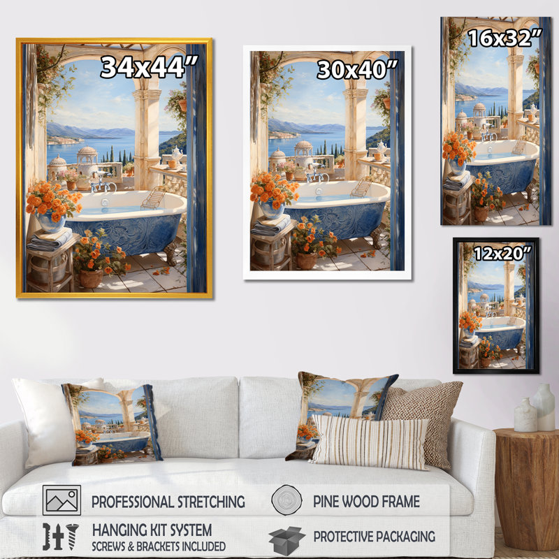 «Blue Italian Bath Serenity IV - Art mural de salle de bain», H 20 po x l 12 po x P 1 po