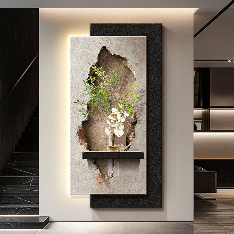 Hall d'entrée noir et blanc à motif abstrait en grès, H 47,24 po x l 23,62 po x P 1,18 po