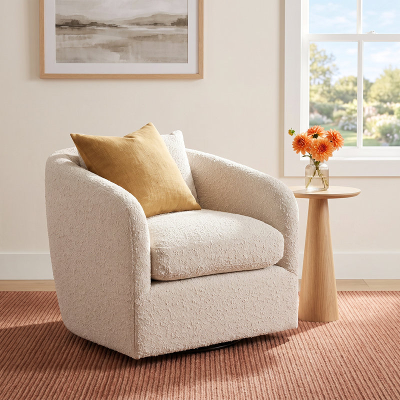 Windridge Upholstered Swivel Barrel Chair, Polyester Blend, Knoll Natural