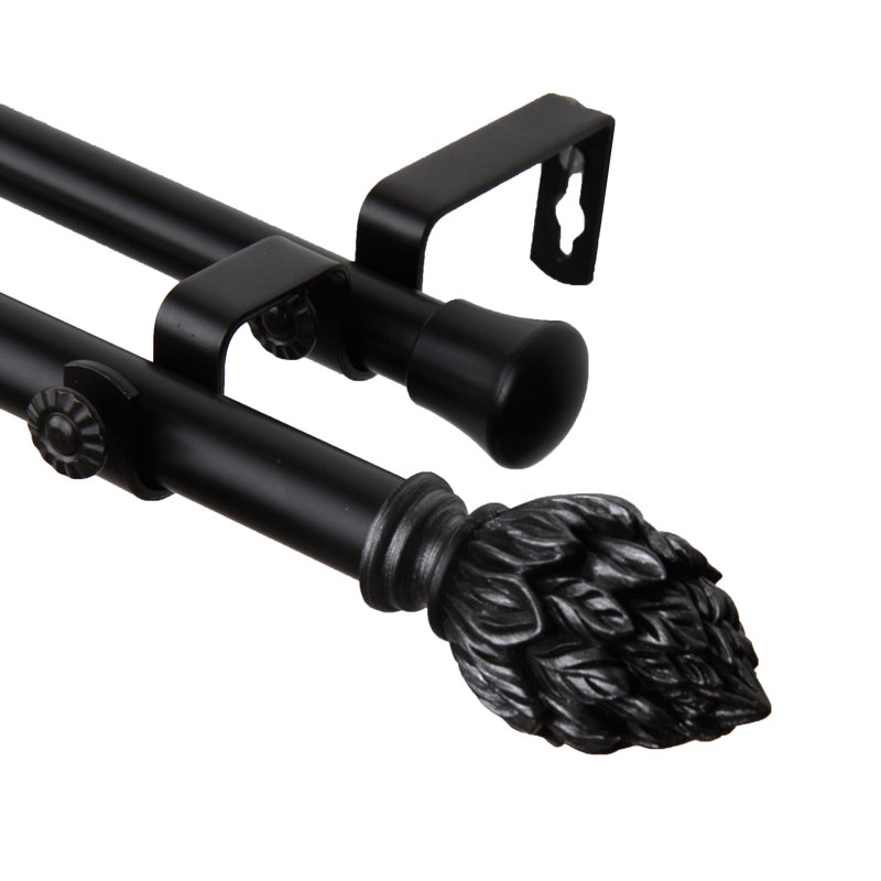 Tringle à rideaux double Leatherhead, Noir, 66 po à 120 po