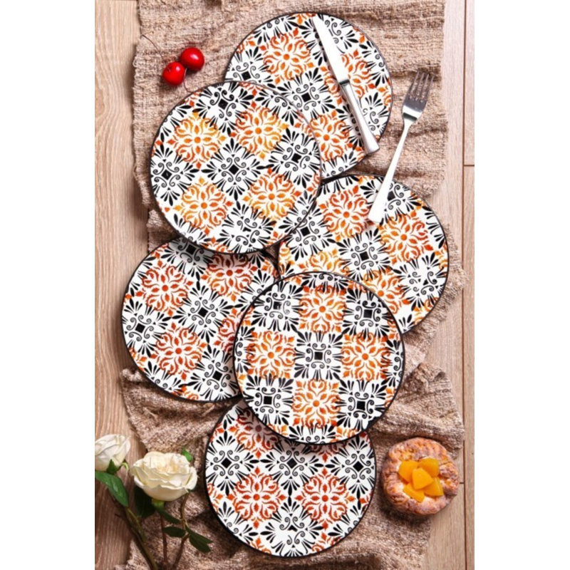 Assiette à dessert, Noir / orange / blanc