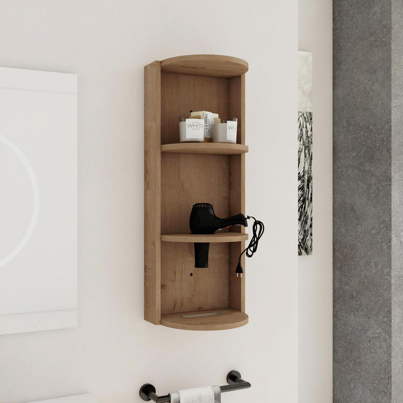 12" Bathroom Wall-Mounted Storage Rack, Float Mounting Design,(KD-Packing), Imitative Oak