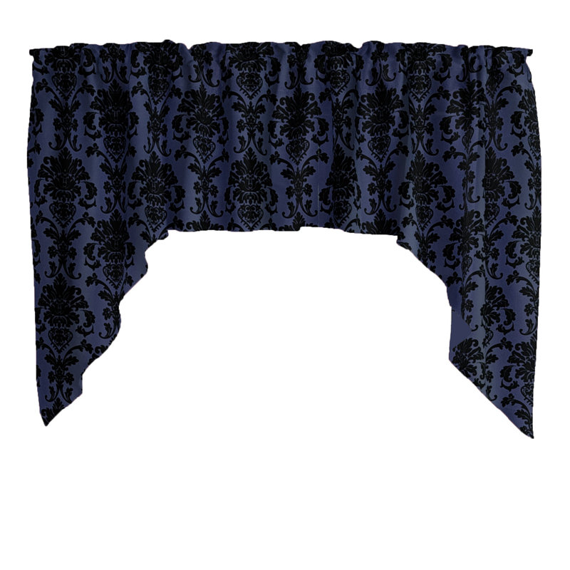 Cantonnière en popeline à motif floral damassé 58 "de large, Marine