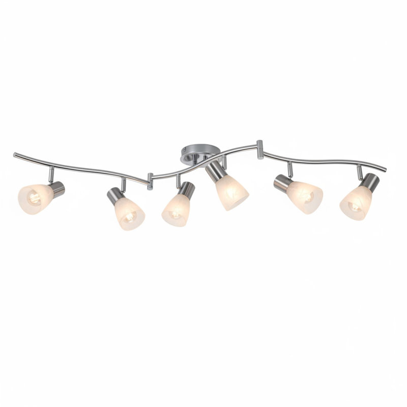 6-Light Ceiling Light Fixture Adjustable LED Track Lighting Kit, Modern Sliver Spotlight With Glass Shade E12 Base (Bulbs Not Included)