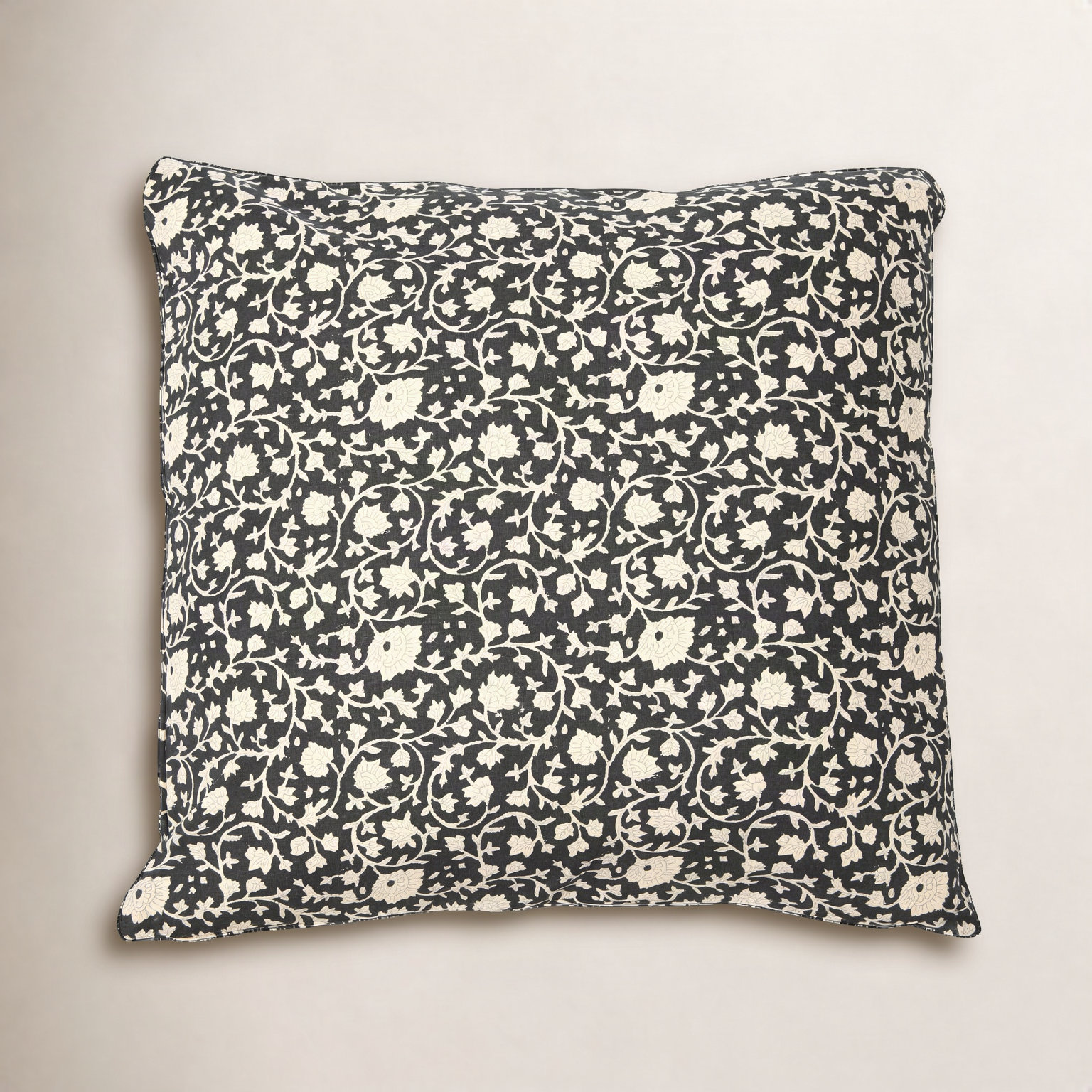 Emmett Floral Cotton Throw Pillow, Black/Gray/Ivory