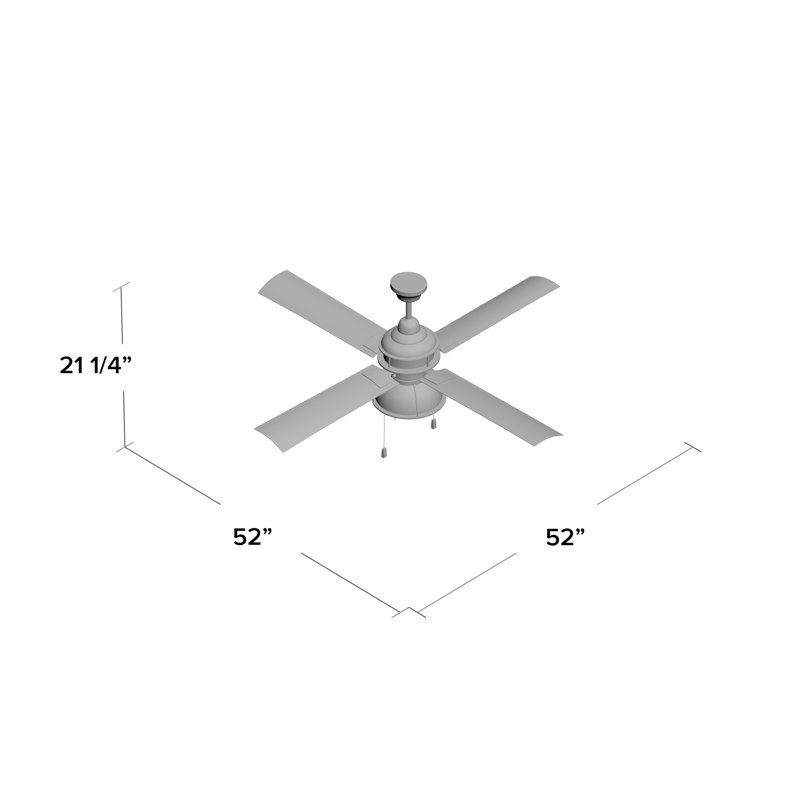 Ventilateur de plafond standard de 52 po pour l'extérieur à 4 pales avec chaînette et ensemble d'éclairage inclus Flosser