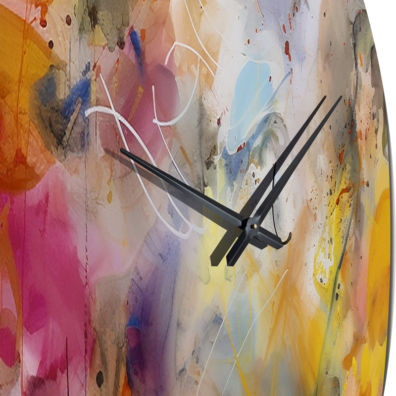 Horloge murale tourbillons colorés bleu, jaune et orange I, Très grand
