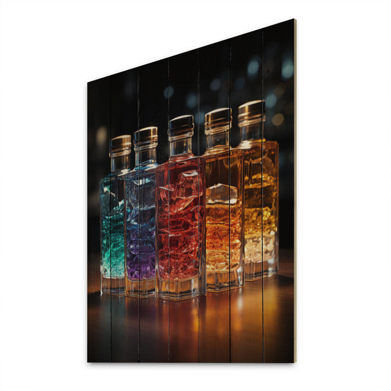 Liquor Spirit Drops Bottles I On Wood Print, H 40 po x l 30 po x P 0,78 po
