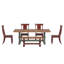 Ensemble de salle à manger Lumley 7 pièces, dessus en chêne massif 78 po, chaises à dossier à panneaux, table de piétement en sauge antique, chaises et banc à piètement rouge antique.-1376427466-1376427471