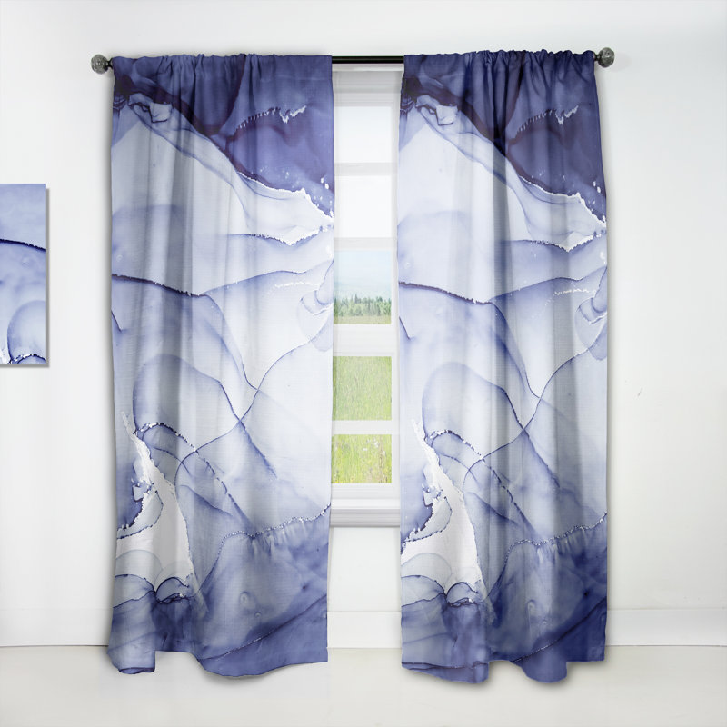Vagues d'art bleu foncé foncé - Rideau abstrait - Velours obscurcissant - 1 panneau, L 52 po x L 63 po
