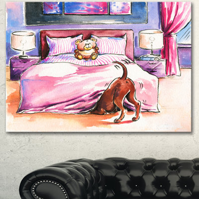 Chien brun dans la chambre à coucher - Impression sur toile tendue