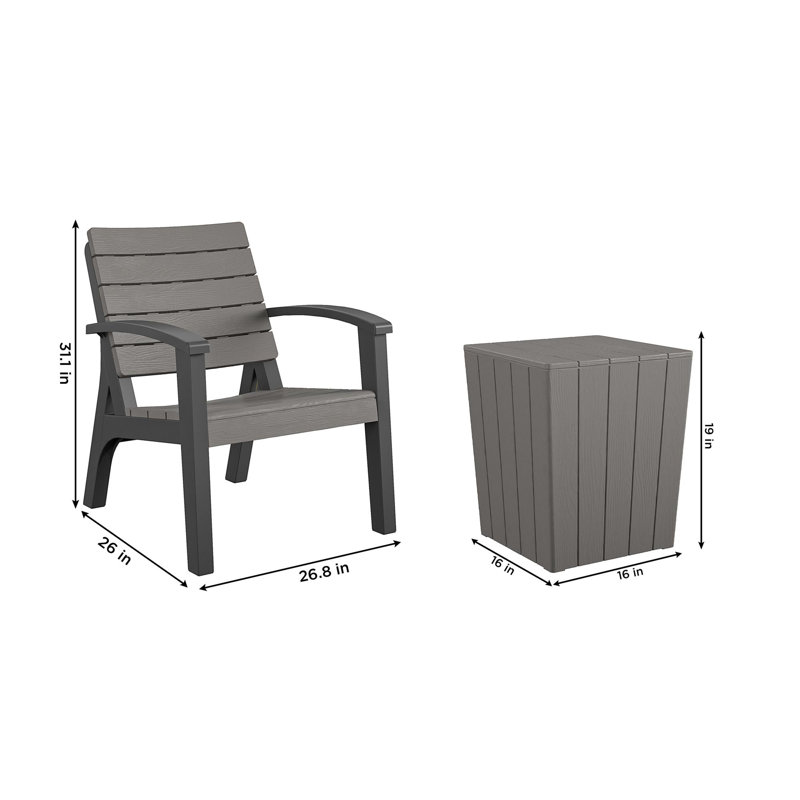 COSCO Gray and Black 3-Piece Resin Chat Set with Coffee Table