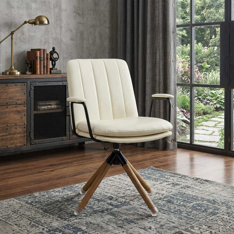 Fauteuil pivotant en similicuir blanc cassé Gracie Mills