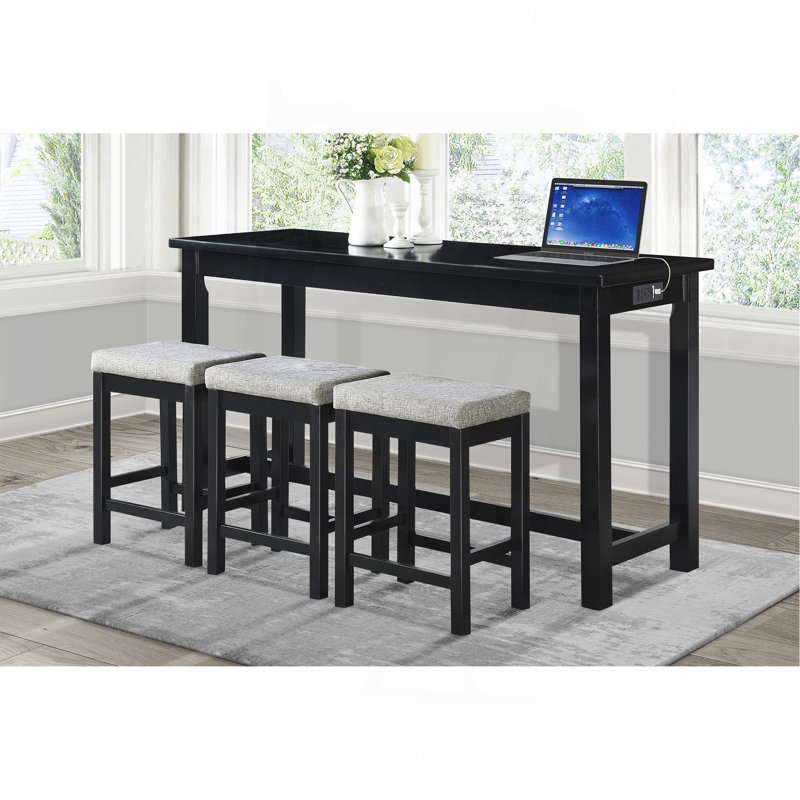 Ensemble de salle à manger à hauteur de comptoir 4 pièces avec table à hauteur de comptoir avec tiroir et ports USB intégrés et 3 tabourets