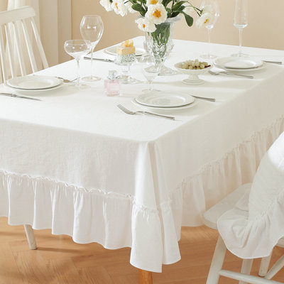 Washed Cotton Ruffled RectangleTablecloth
