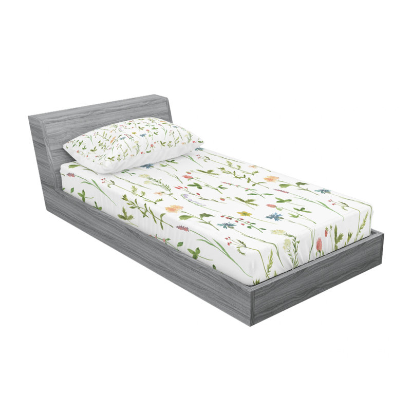 Twin XL White Multicolor Floral Microfiber Fitted Sheet Set