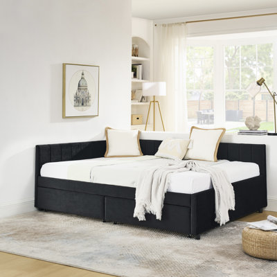 Black, Velvet, Bed Frame, Two Drawers, Comfortable , Relaxing, Office Good Back Support, Bedroom