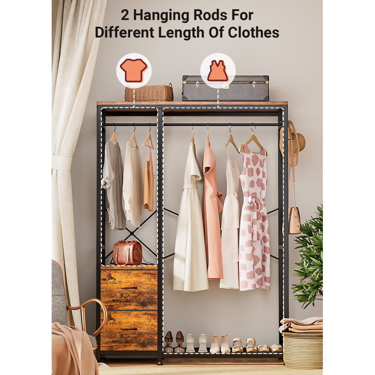 4 Tiers Metal Garment Rack with Storage Shelves,Hanging Rod,Heavy Duty  Steel Clothes Rack,Narrow Garment Rack for Small Space Kids Bedroom,Laundry  Room,Dorms Hanging Clothes 18 x36 x71inches 