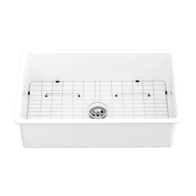 32" White Ceramic Sink - Easy To Clean And Hygienic For Kitchen Rectangular Basin Long-Term Service