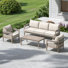 Ensemble de conversation de patio en aluminium 4 pièces comprenant un canapé 3 places, 2 fauteuils et une table basse beige