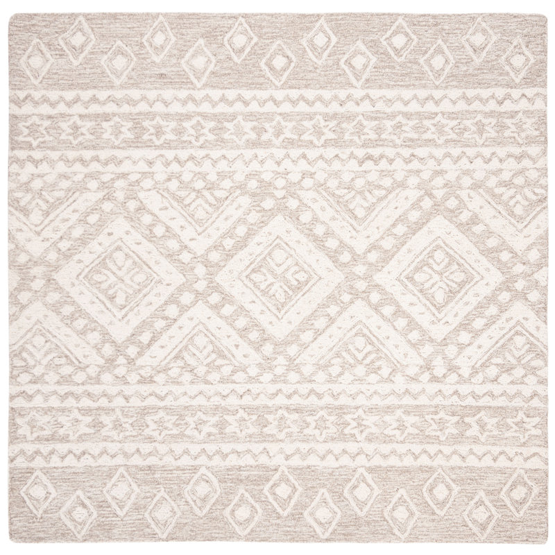 Vedika Hand Tufted Wool And Cotton With Latex Geometric Rug, Square 3'