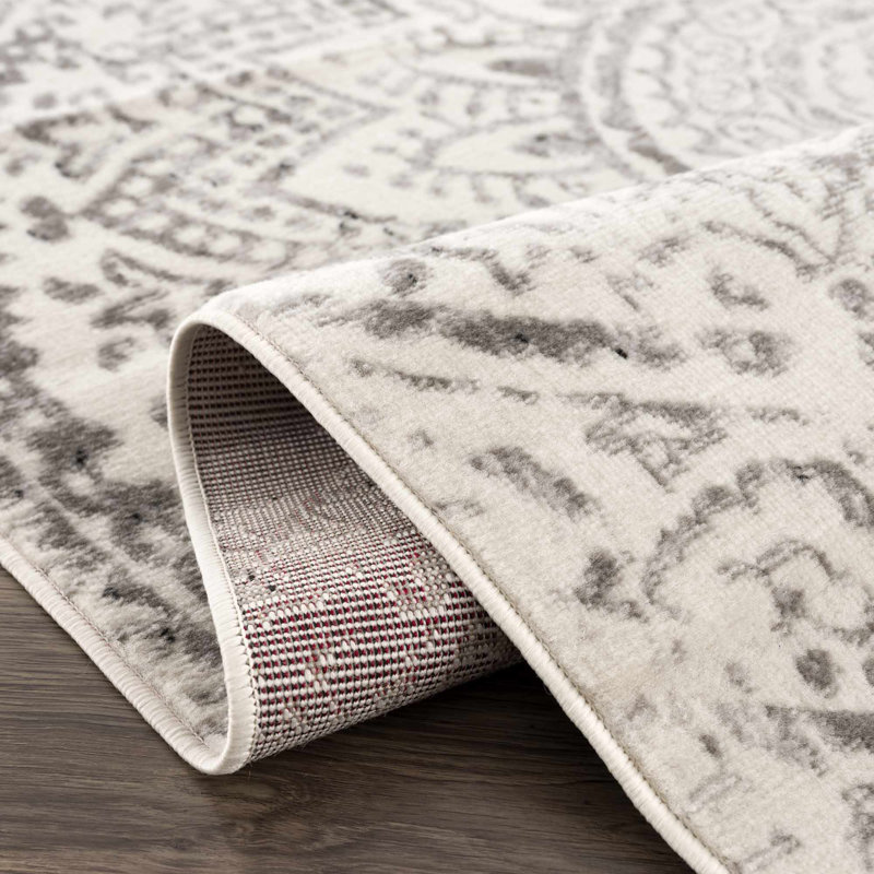 Tapis beige rectangulaire en polypropylène tissé à la machine Moani, Rectangle 6 pi 7 po x 9 pi