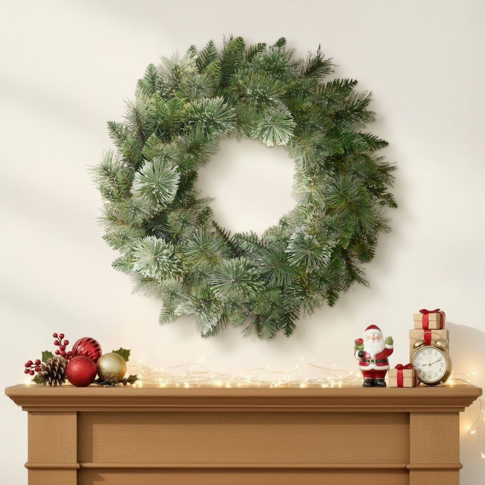 24'' Faux Pine Lighted Wreath