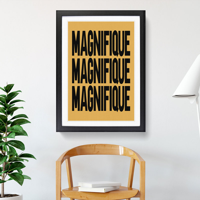 Magnifique Yellow - Picture Frame Typography, 65cm H x 48cm W x 2cm D, Black Framed