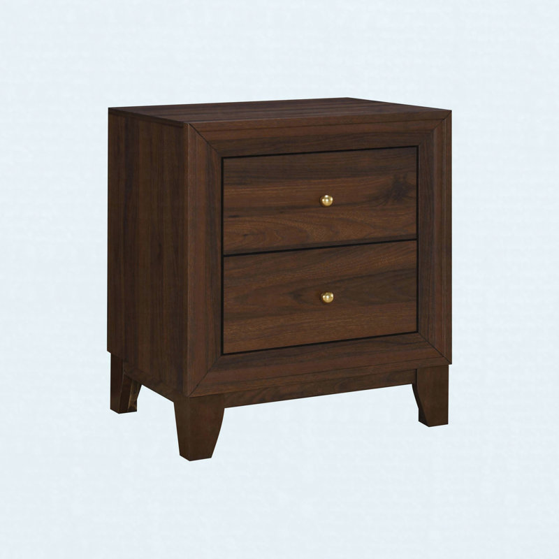 Walnut Finish Nightstand With 2 Ample Drawers