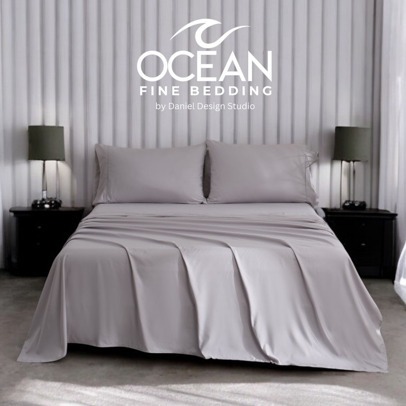 OCEAN FINE BEDDING Microfiber Flatweave Sheet Set, Gray, Queen Sheet Set with 2 Pillowcases