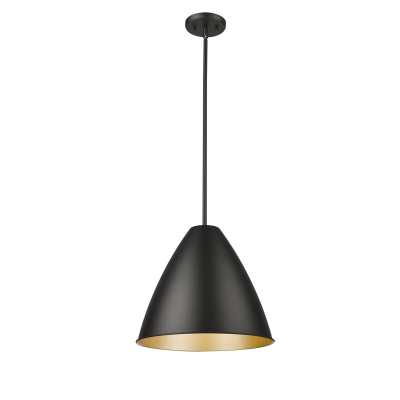 Kayman 15" Wide 1-Light Pendant, Black/Gold, Black/Gold