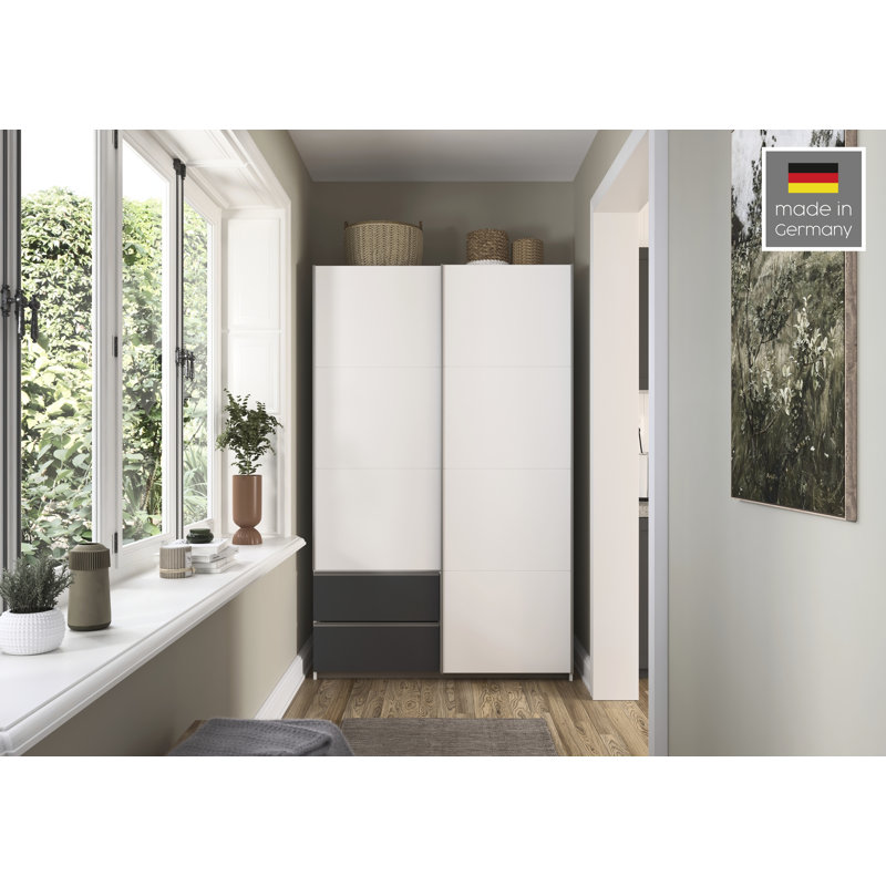 Sevilla sliding door wardrobe, Alpine White/Gray Metallic/Aluminum Colored, 210cm H x 131cm W x 59cm D