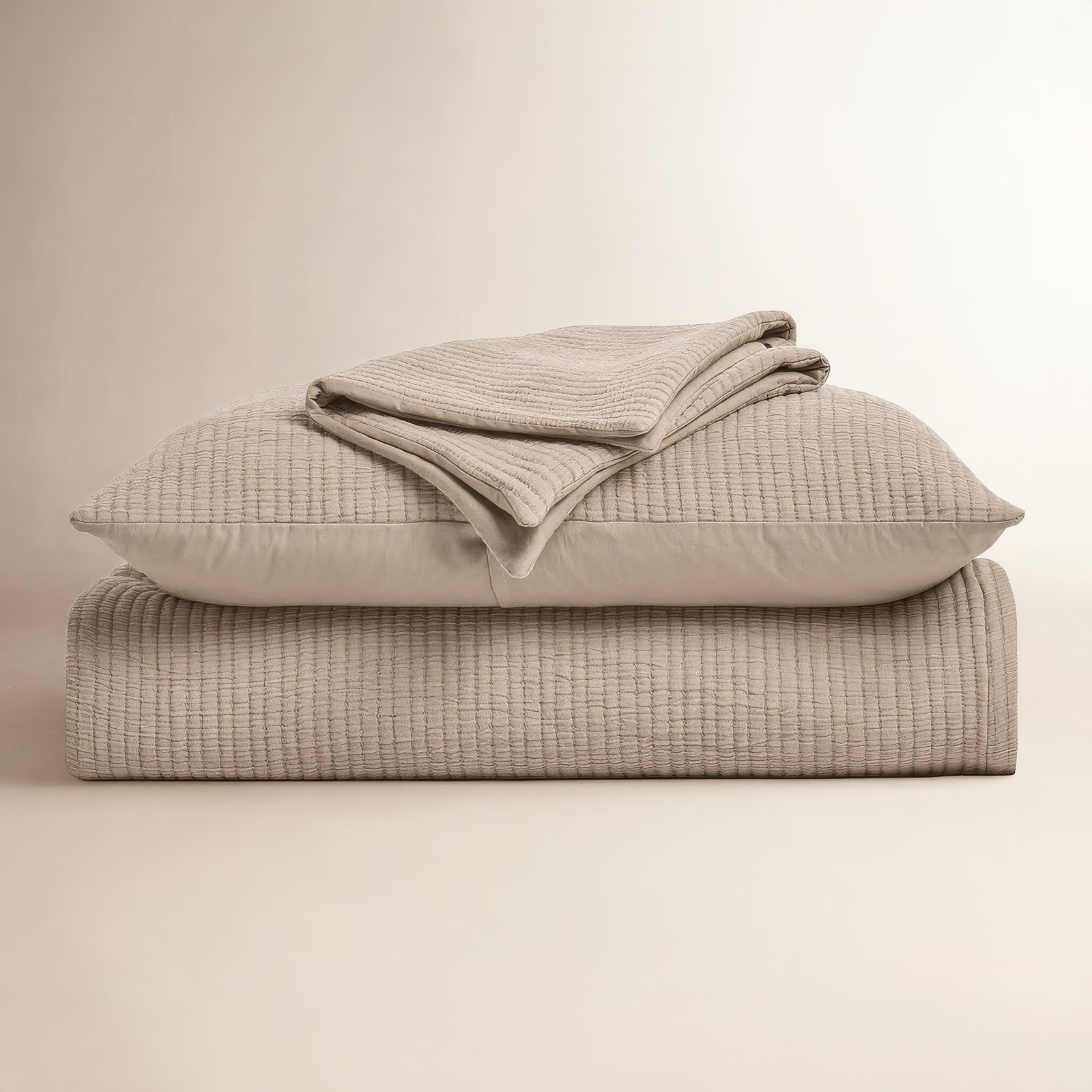 Cotton Gauze Coverlet Set, Khaki Tan, King Quilt + 2 King Shams