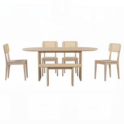 Ensemble de table de salle à manger 6 pièces avec banc, table de cuisine ovale et chaises pour les réunions de famille modernes