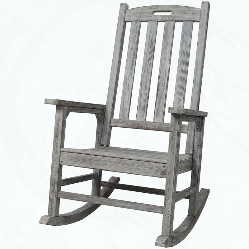 Oversized Fir Wood Porch Rocker with High Backrest and Wide Seat, Light Gray