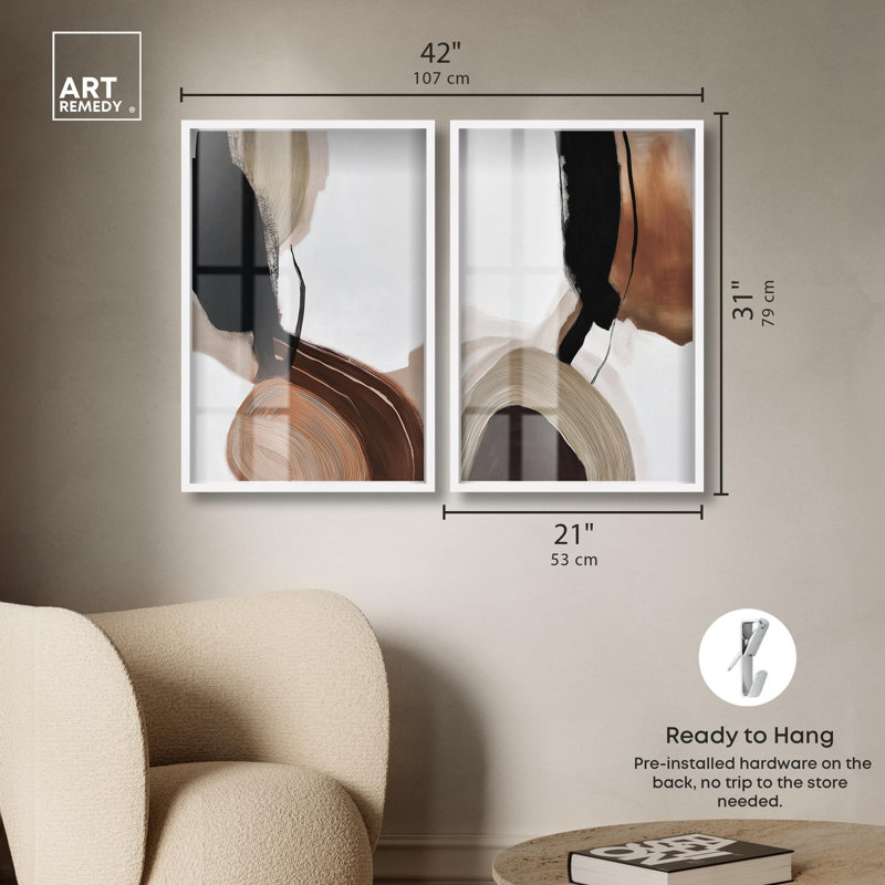 Ensemble d'art abstrait bohème « Earth Curve Series » avec cadre noir, 10 x 15, par Art Remedy, 31" H x 21" W, White Frame