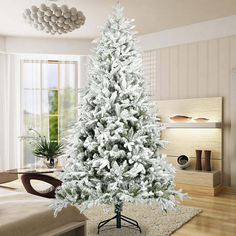 Arbre de Noël artificiel à charnière enneigé 7 pi avec embouts réalistes blancs 7 pi