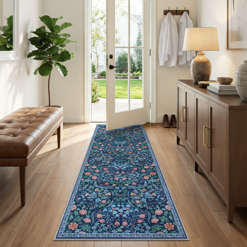 Kaldi Floral Washable Area Rug – Intricate Nature-Inspired Design, Non-Slip Soft Floor Mat for Living Room, Bedroom, and Entryway