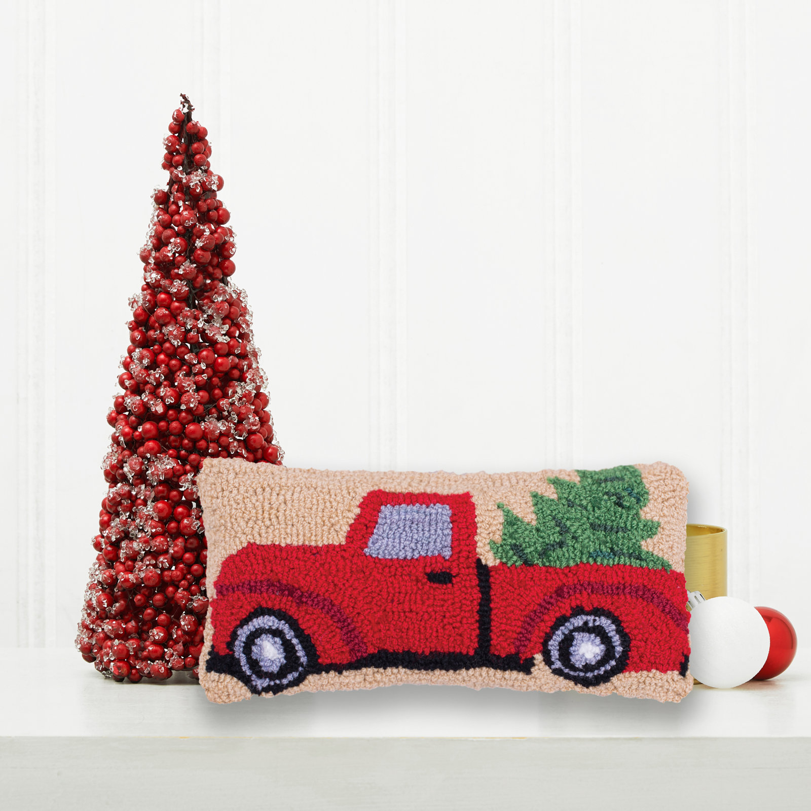  Christmas Truck Hooked Petite Throw Pillow