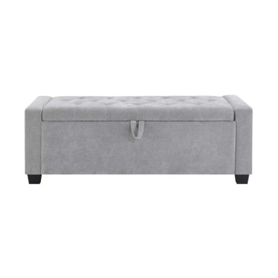 48 Inch Storage Ottoman Bench With Safety Hinge, Upholstered Entryway Seating For Bedroom And Living Room, Holds Up To 350 Lb