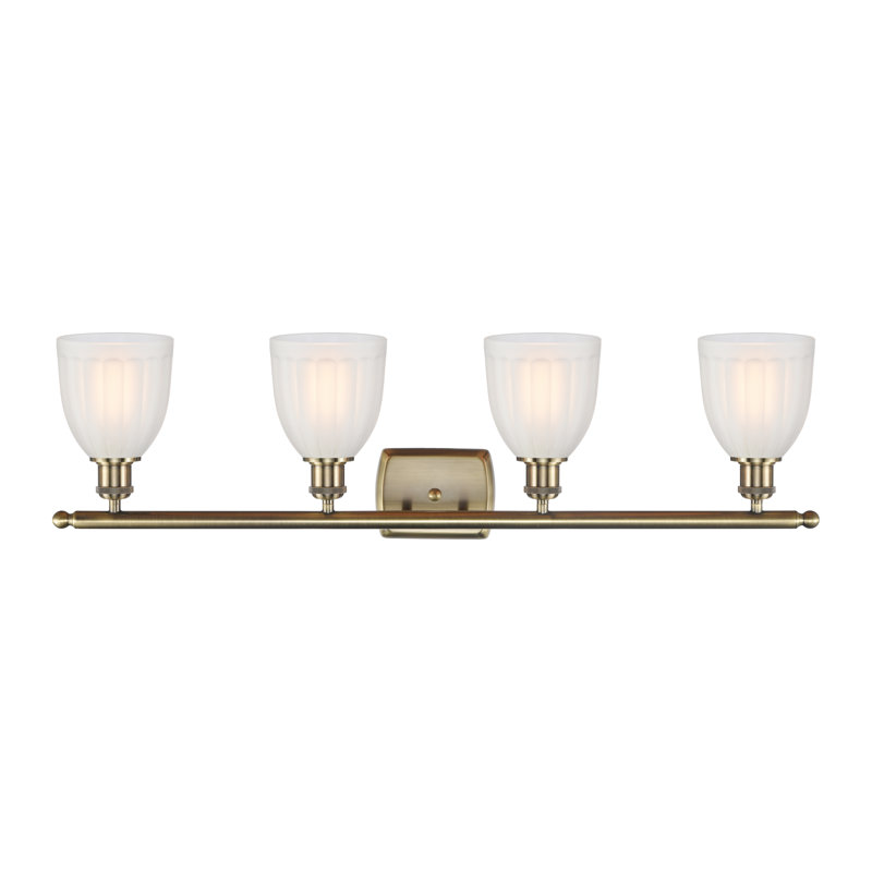 Éclairage pour meuble-lavabo 4 lumières à intensité variable en laiton antique, Ampoule non incluse, Blanc