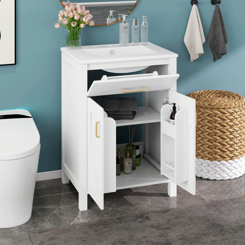 Ensemble de meuble-lavabo autoportant 24 po avec lavabo en céramique 24 po avec 2 portes à fermeture en douceur et tiroir