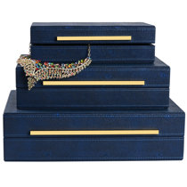 Decorative Book Boxes - Set of 3 - Blue (Set of 3) Everly Quinn