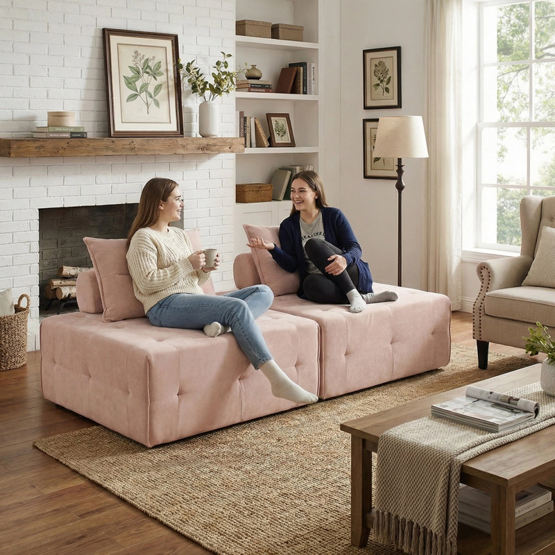 Modular Square Compression Sofa Chair, No Assembly Required Single Seater Lounge With Back Pillow,  Multi-Functional Lazy Sofa Chair For Living Room, Bedroom, Guest Room, Set Of 2