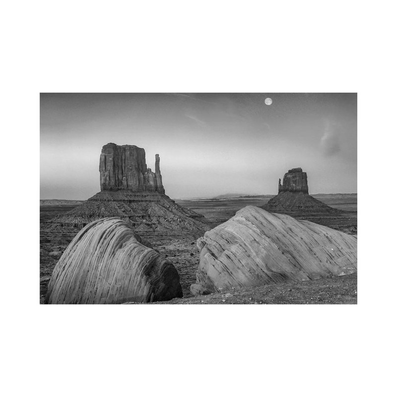 Moon over the East and West Mittens, Monument Valley, Arizona. 1 Piece Wrapped Canvas Wall Art, 45.72 cm H x 66.04 cm W