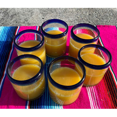 Valora Mexican Hand Blown Cobalt Blue Rim 10 oz Tumbler Glasses