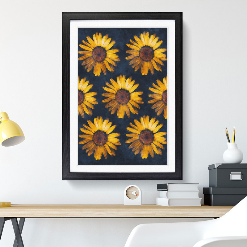 A Wall of Yellow Sunflowers - Picture Frame Painting Print, 87cm H x 62cm W x 2cm D, Black Framed