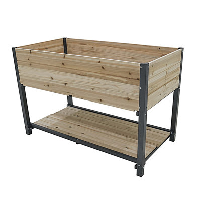 45"  Iron-wood combined growing beds with feet and storage racks. Suitable for various places such as gardens, backyards, terraces, balconies
