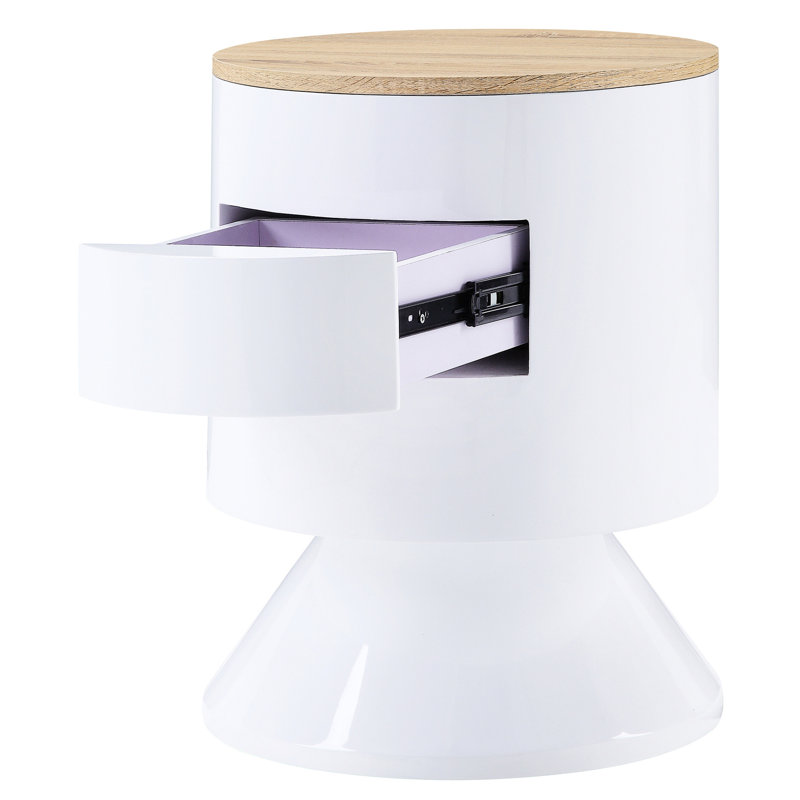 Table de chevet contemporaine blanche avec tiroir - Fonctionnalité de chambre à coucher 1 pour une apparence élégante et pratique